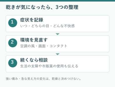 目が乾く・しょぼしょぼする｜ドライアイの受診目安と秋冬の注意のアイキャッチ画像